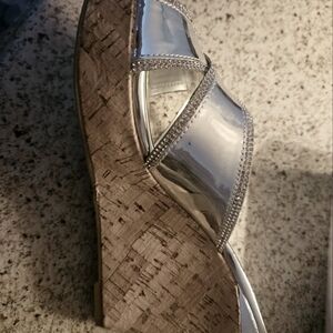 Guess silver & cork wedge sandal
